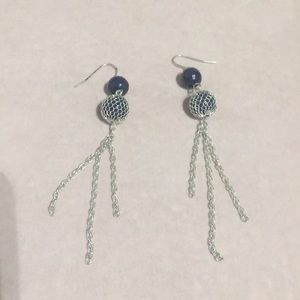 Blue Disco Ball Wire Hook Dangle Earrings